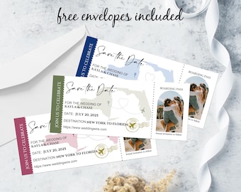 Photo Magnet Save the Date Airline Tickets/Custom Map Destination Wedding/Boarding Pass Save the Date Magnets/Ticket Save the Date Magnet