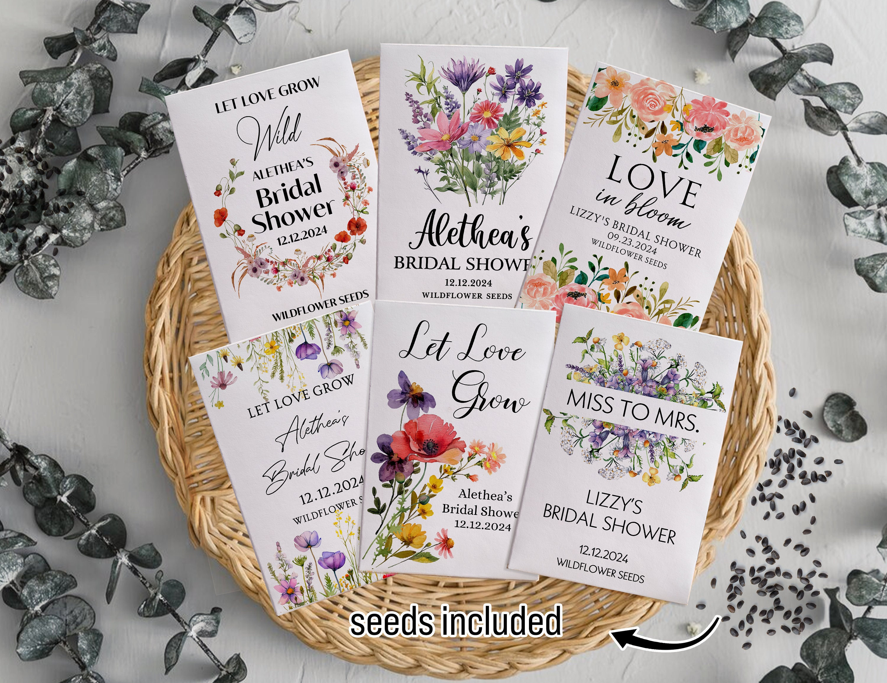 Seed Packet Wedding Shower Favors/Wildflowers Seed Packets/Bridal Shower Favors for Guests in Bulk/Custom Wedding Favors/Bridal Party Gifts