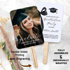 Custom Graduation Photo Handle Fans/Congrats Grad Hand Fans/Class of 2025 Grad Party Favor Fans/Celebration  Fans with Engraved Handle