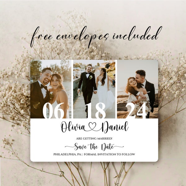 Save the Date Magnets Photo Collage Personalized Fridge Magnets for Wedding Announcement Custom Unique Wedding Invitation Card with Photos