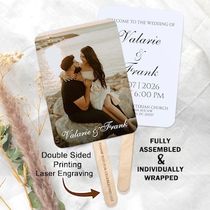 Set of 20 Wedding Hand Fans Double-Sided Printed Photo Wedding Program Fan with Photo Fans for Guests Ceremony Fans Printable Wedding Fan