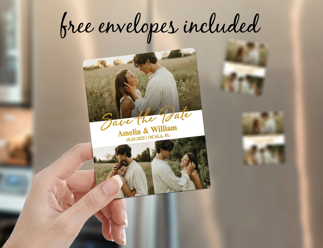 Magnet Invitations Save the Date Magnetic Invitation With Three Photos/custom Save the ...