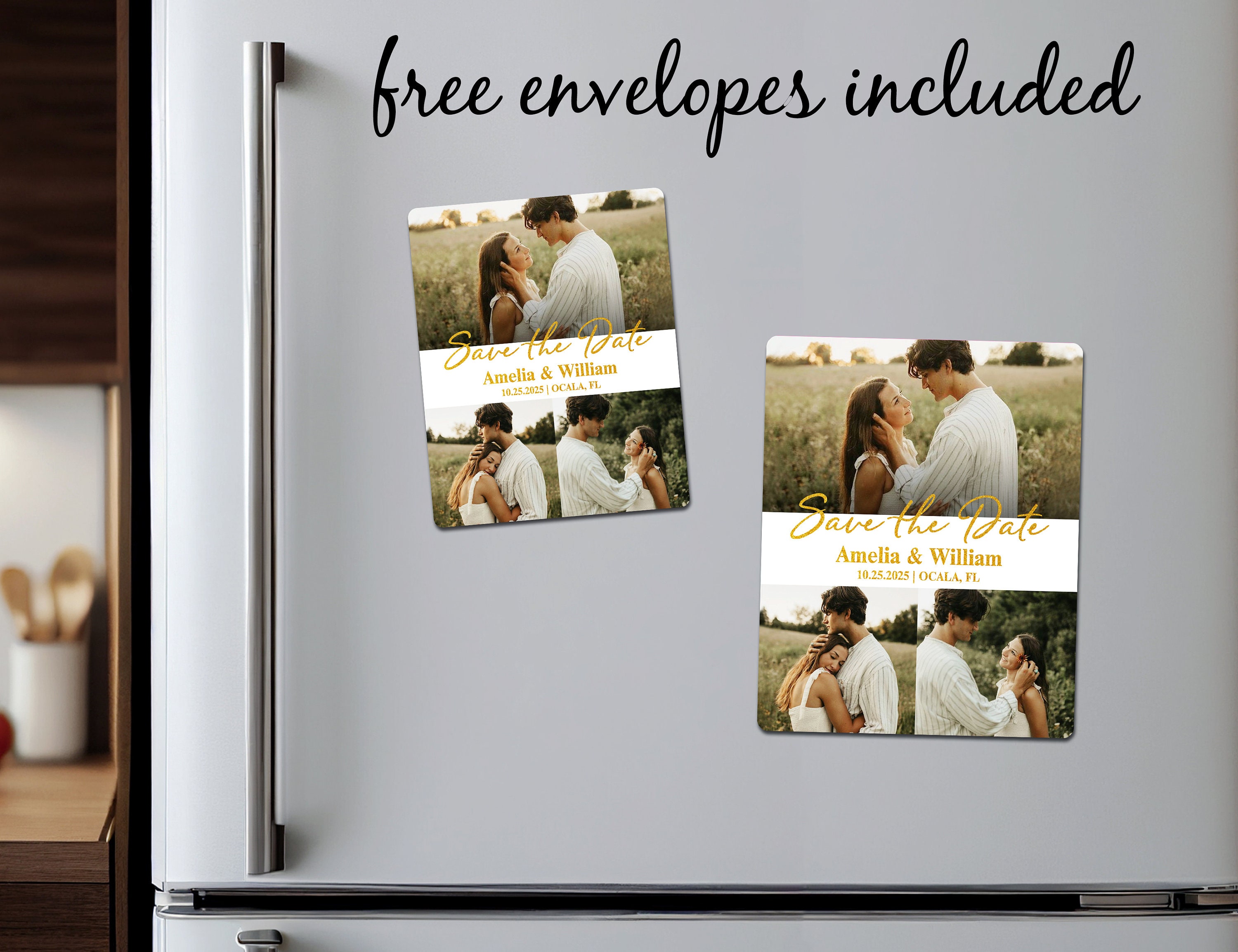 Magnet Invitations Save the Date Magnetic Invitation With Three Photos/custom Save the ...