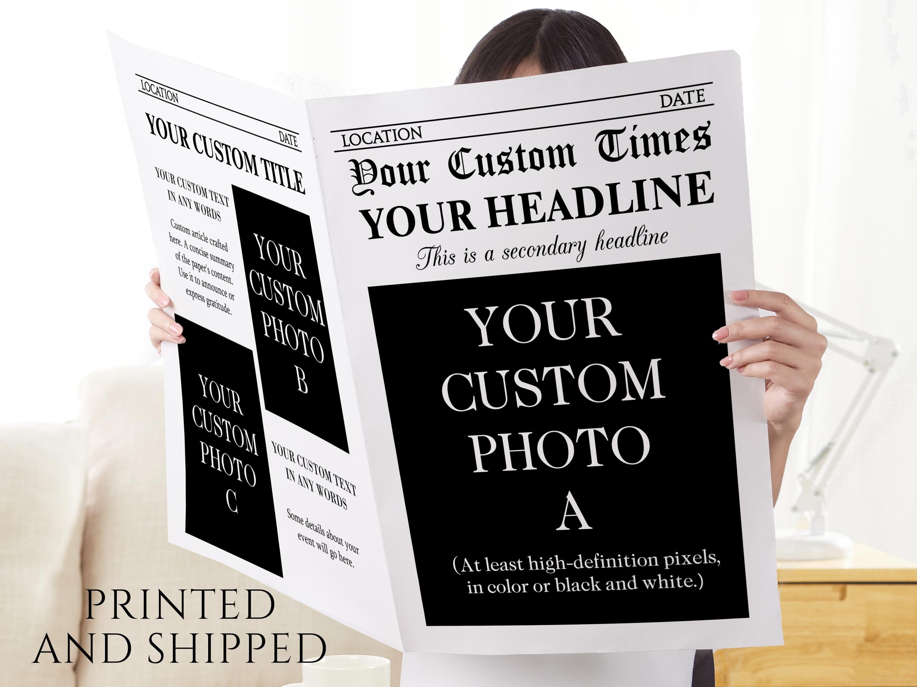 Printed and Shipped Personalized Newspaper/Custom Newspaper for Anniversary,New Business,Retirement,Bridesmaid Proposal,Wedding,Birthday