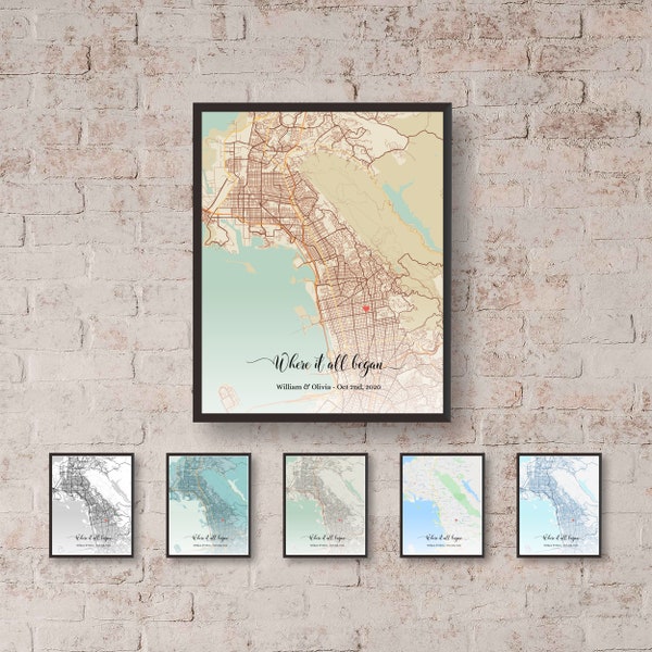 Where it All Began Map DIGITAL DOWNLOAD/Memory Map/Anniversary Gift For Couple Map/Where We Met Map/Engagement Map Print Gift/First Date Map