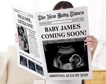 Custom Coming Soon Expecting Baby Times Pregnancy Announcement Physical Newspaper/Large Newspaper Baby Announcement/Newspaper Baby Shower