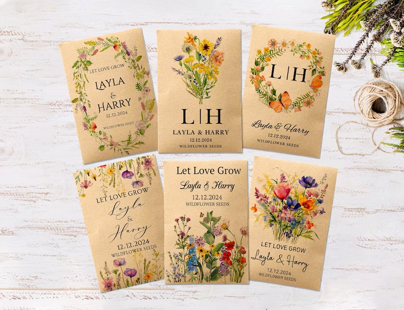 Wildflower Seed Packet Wedding Favors with Seed Included Personalized Seed Packets Favor for Bridal Shower Guest Wedding Seed Favors in Bulk image 1