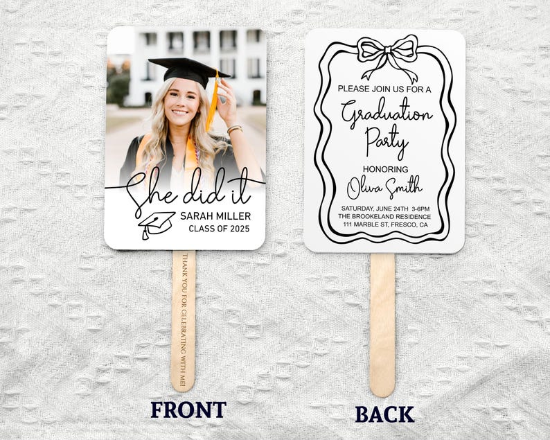 Grad Signs Handheld Custom Handheld Fan/grad Double-sided Print Fans/graduation Party Favor ...