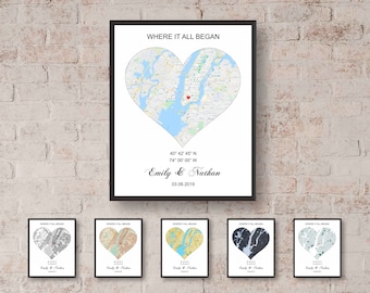 Mapa de la primera fecha DESCARGA DIGITAL/Donde comenzó todo/Regalo de aniversario de pareja/Idea de aniversario de papel/Mapa de regalo de San Valentín/Regalo de boda personalizado