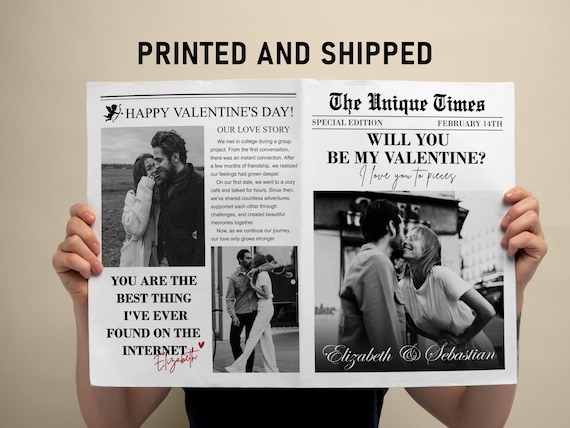 Printed Shipped Valentines Day Newspaper/Valentine Newspaper Flower Bouquet Wrap/Valentines Day Gift For Her/Valentines Day Decor