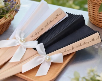 Personalized Wedding Favor Fans, White/Black Fabric Hand Fans, Bridesmaid & Groomsman Gifts, Wedding Party Favors for Guests