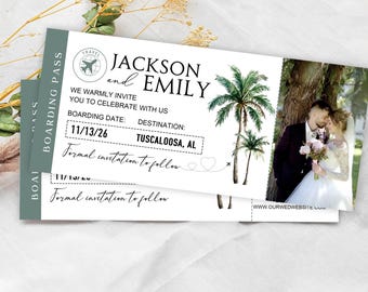 Boarding Pass Save The Date/Destination Wedding Invitation/Travel Theme Wedding Invitation Magnet/Palm Trees Airline Ticket Invitation