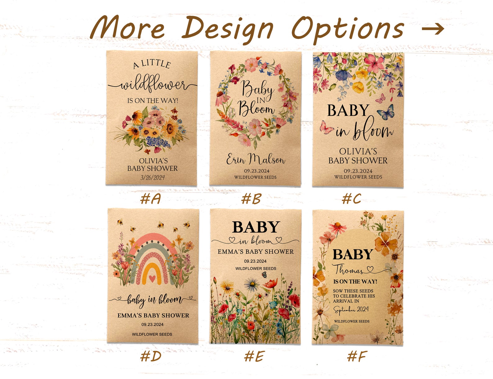 Baby in Bloom Favors Baby Shower Seed Packets Personalized Wildflower ...