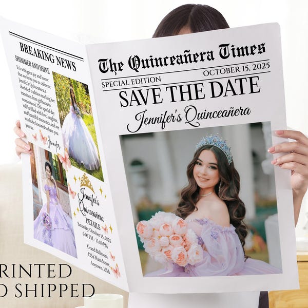 Quinceañera Birthday Newspaper/Editable Birthday Newspaper/Large Newspaper/Sweet 16 Gift/ Newspaper For Photography/Quinceañera Party