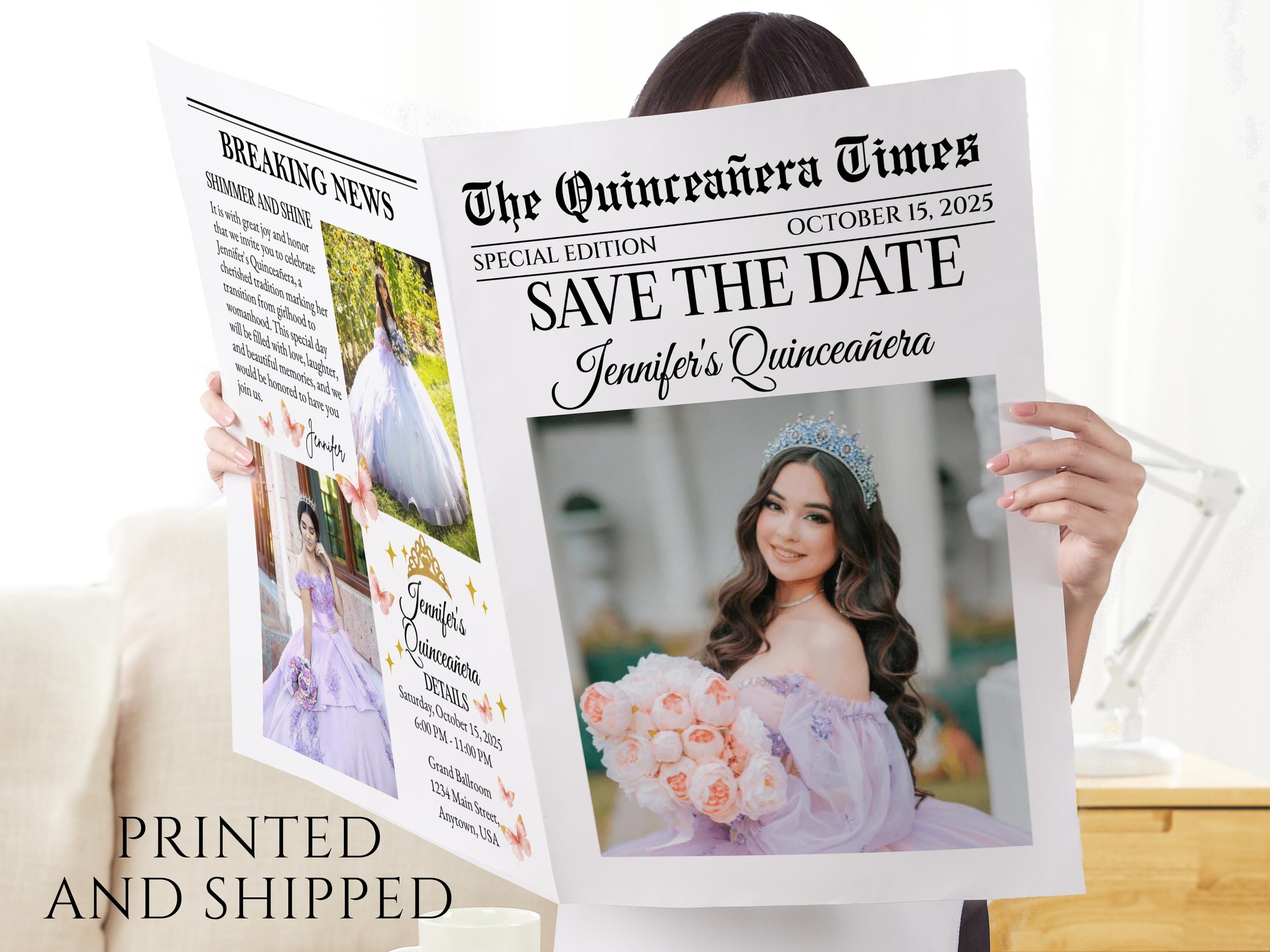 Quinceañera Birthday Newspaper/Editable Birthday Newspaper/Large Newspaper/Sweet 16 Gift/ Newspaper For Photography/Quinceañera Party