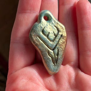 Clay Deer Skull Rune Necklace, Mystical Tribal Animal Bead, hand-made metallic blue copper