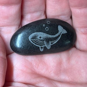 Whale Rock Totem, Hand-Engraved Black Stone, sea creature, spirit animal