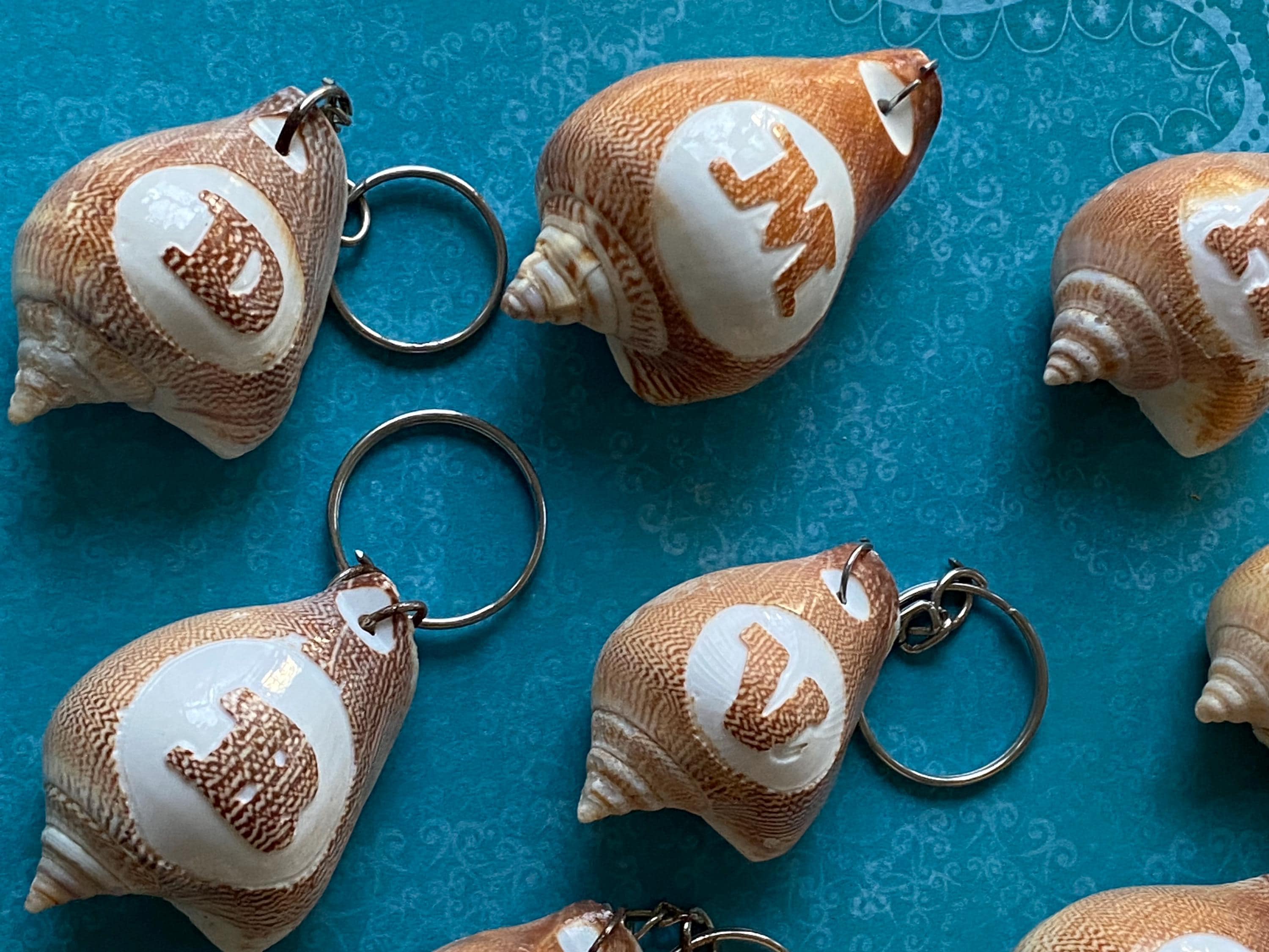 Shell Keychians Handcrafted Conch Shell Keychain: Engraved Initial, Coastal Accessory ...