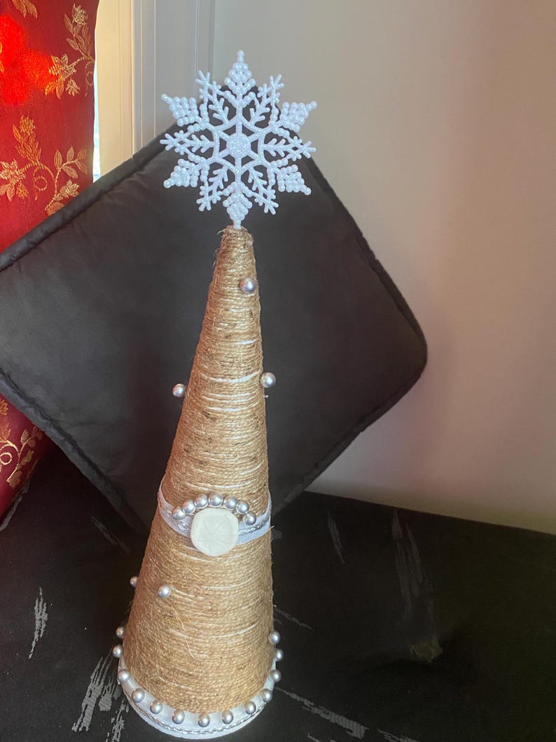 Handcrafted Jute Rope Coastal Cone: Silver Beads & Star - 18 Inch - Etsy