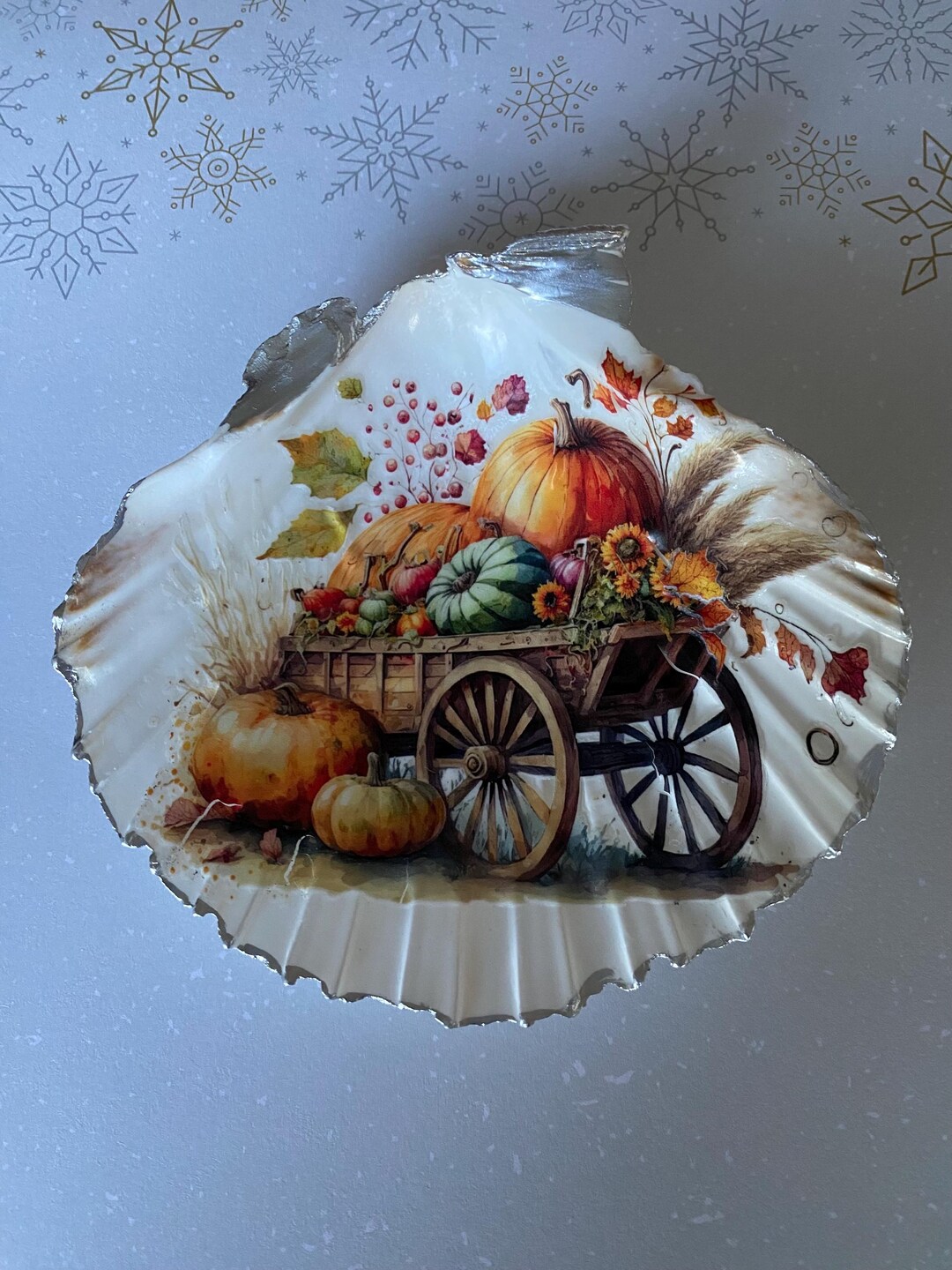 Handcrafted Scallop Shell: Autumn Harvest Scene With Pumpkins - Etsy