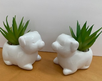 Ceramic Dog Planter, Miniature Animal Succulent Planter, Office Decor