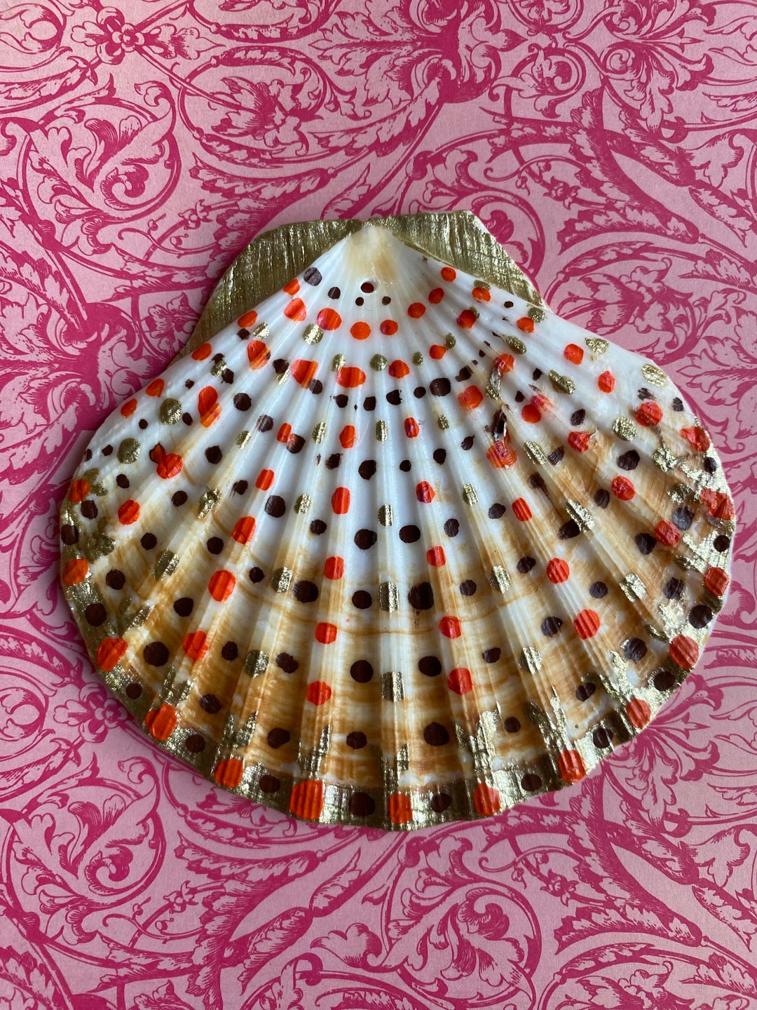 Scallop Shell Inlay Hand-painted Red & Gold Scallop Shell, Coastal Decor - Etsy