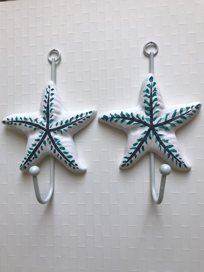 Coastal Nautical Bathroom Wall Hooks Starfish Scallop Shell - Etsy
