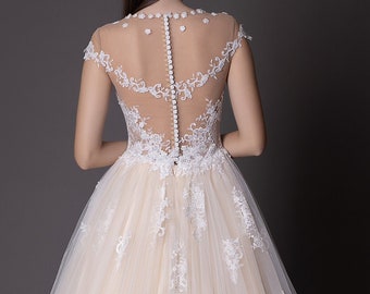 Lace wedding dress, Floral ball gown, Unique wedding dress with Tulle, Lace bridal gown, Fairy wedding dress, Magical wedding gown