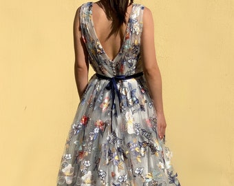 Robe maxi florale, Robe formelle brodée, Robe de bal Longue robe de soirée, Robe brodée avec des fleurs, Robe colorée