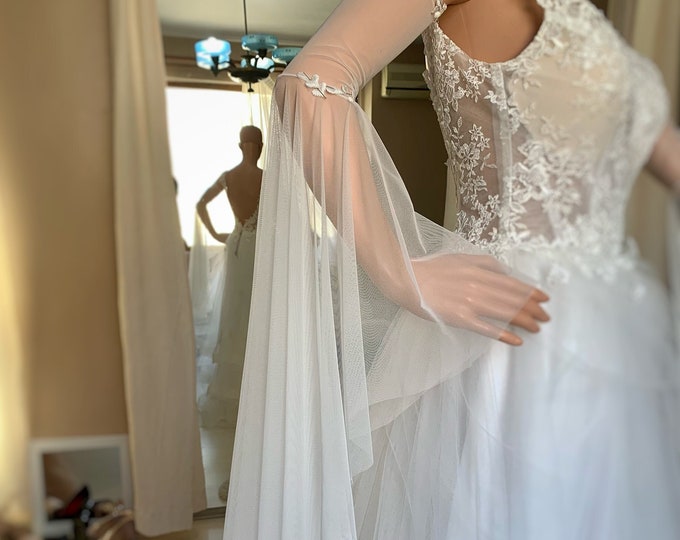 Detachable Bell Sleeves for Wedding Dress, Boho Sleeves for Bride Ivory