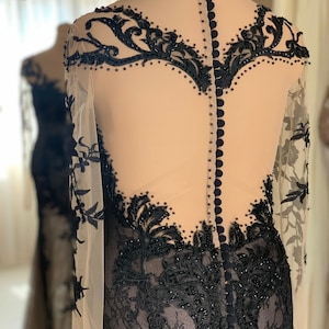 Black Wedding Dress Long Sleeve | Black Lace Gown | Gothic Wedding Dress Alternative | Unique Mermaid Gown