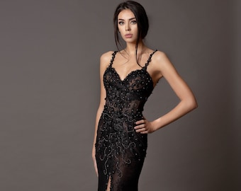 Black Floral Lace Maxi Dress: Off-the-shoulder Bridal Gown - Etsy