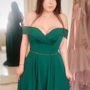 Emerald Green wedding dress, Off the shoulder Custom bridal gown, Romantic Dresses for weddings in color, Forest gowns for brides A-line