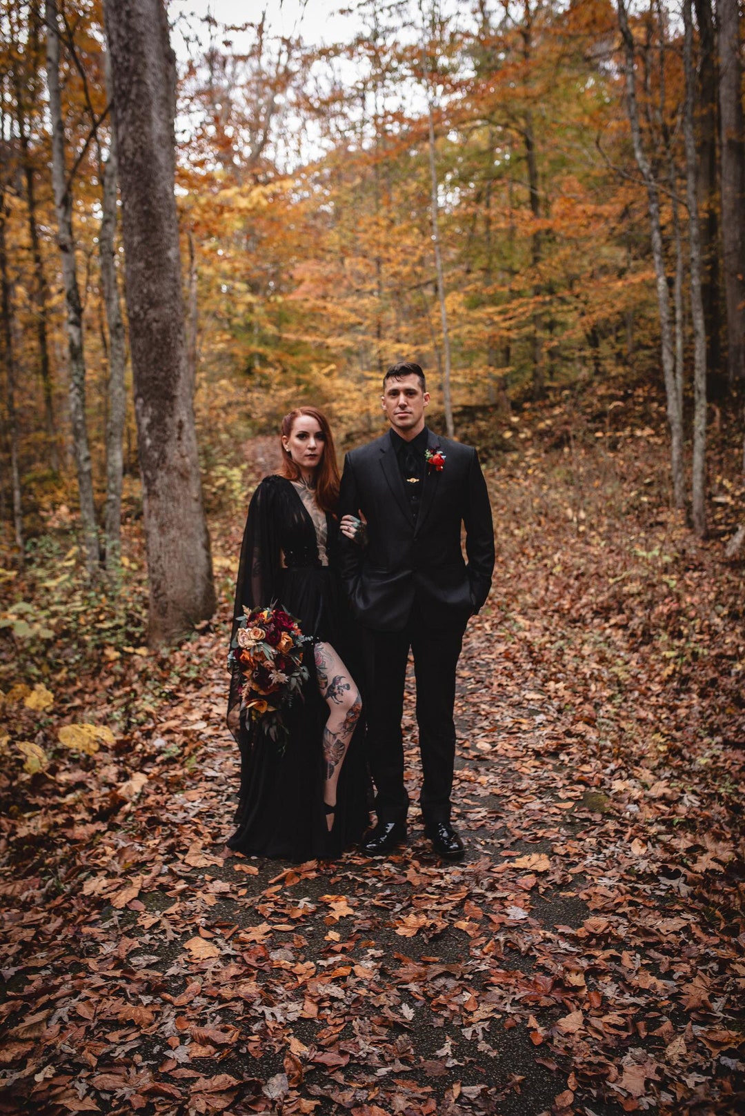 Black Wedding Dress Long Sleeve Elven Fantasy Gown Deep V Gothic