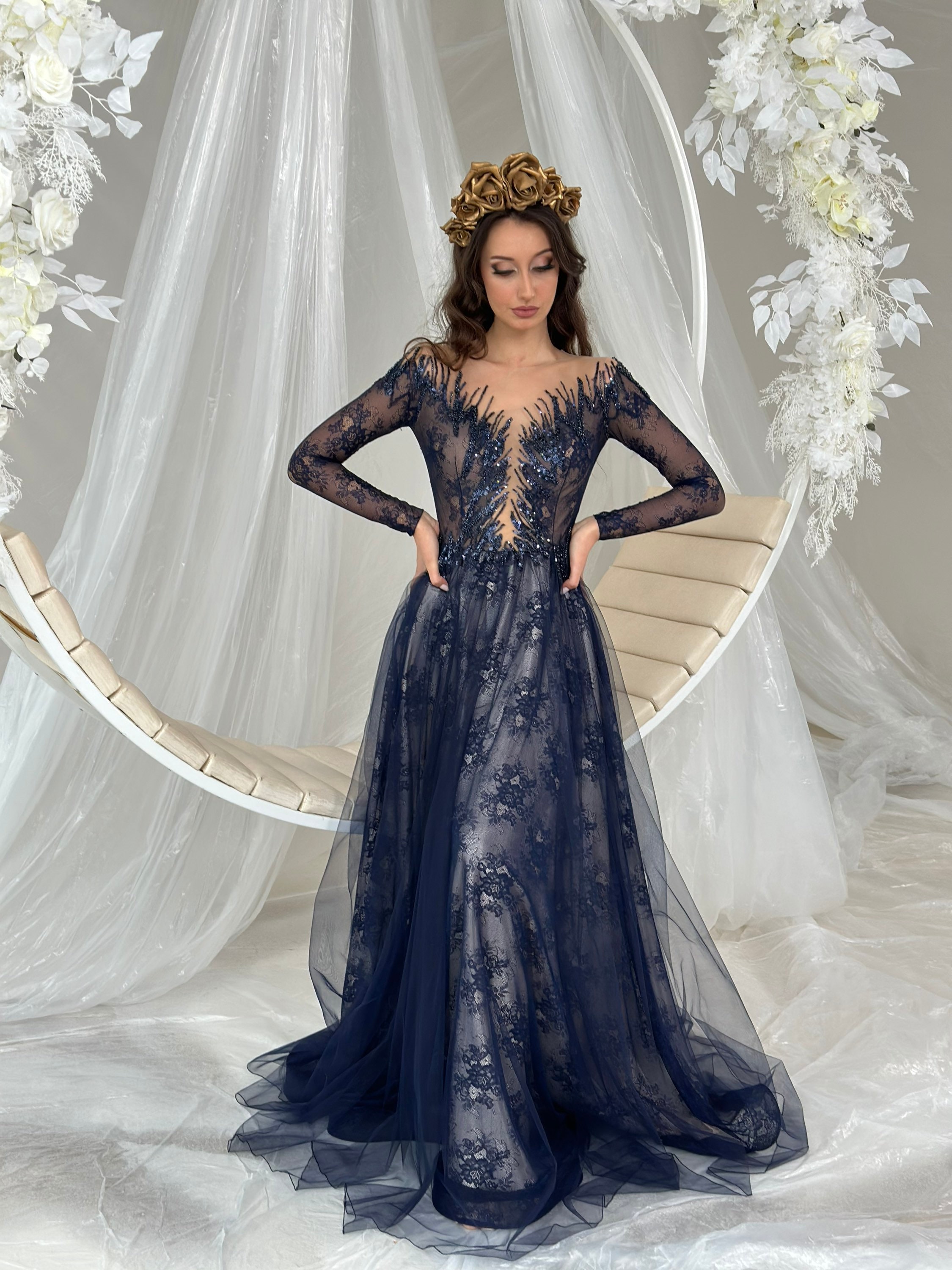 Dark Blue Luxury Islamic Wedding Bridal Dress – Sultan Dress