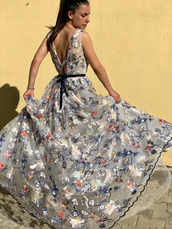 Grey floral dress for cheap wedding