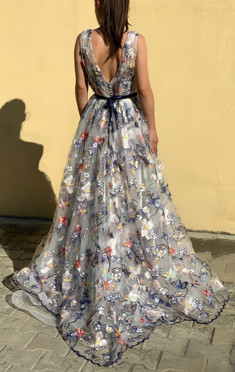 Thread Embroidered Tulle Dress
