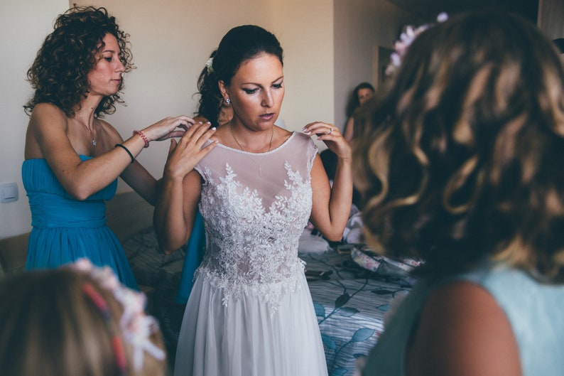 Boho wedding dress with lace, Beach wedding gown with open back, White Rustic wedding dress, Hippie wedding gown image 3