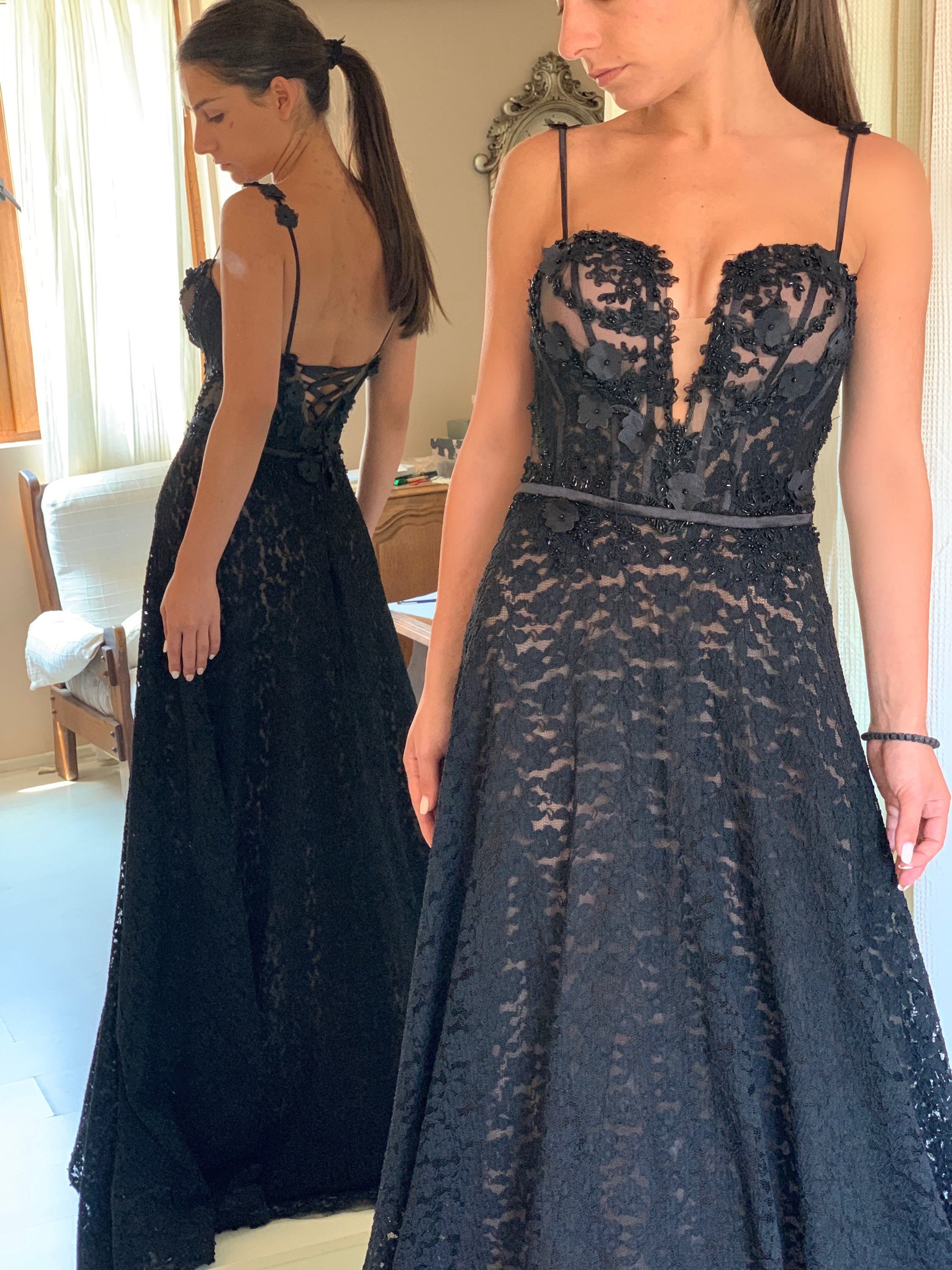 Black Lace Evening Gown Formal Dresses 
