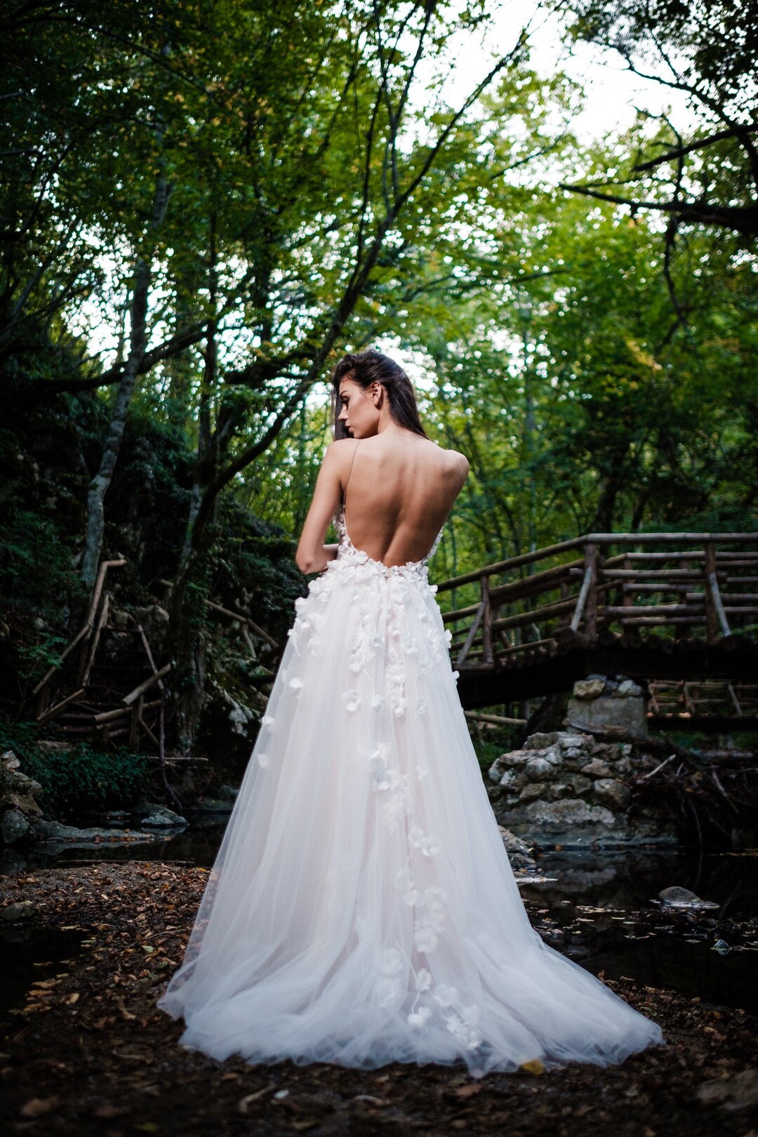 Flower Wedding Dress With Open Back, Boho Wedding Dress, Floral Bridal ...