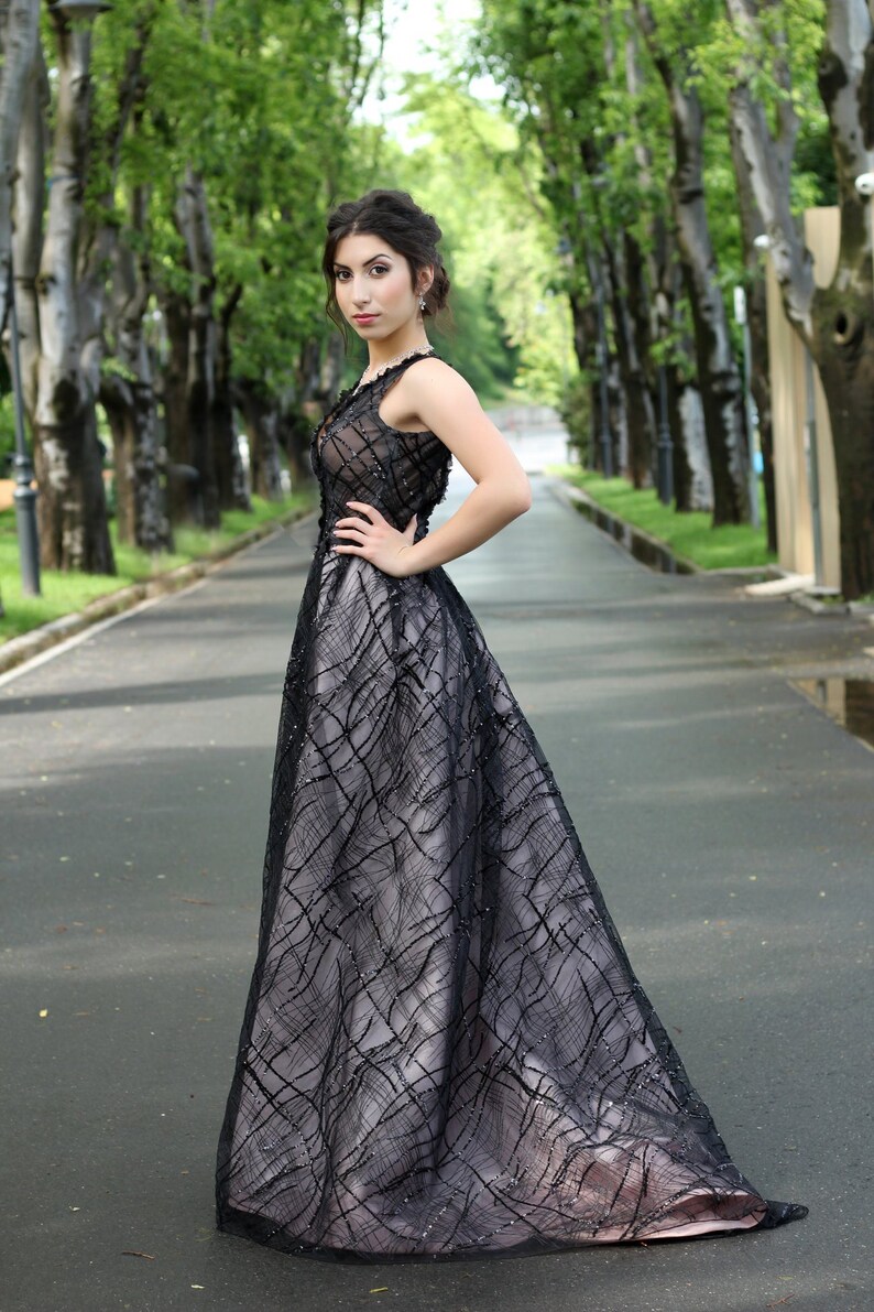 Black Wedding Dress With Deep V Alternative Wedding Dress Etsy