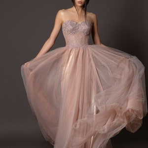 Blush Pink Tulle Wedding Dress: Lace Bridal Ball Gown