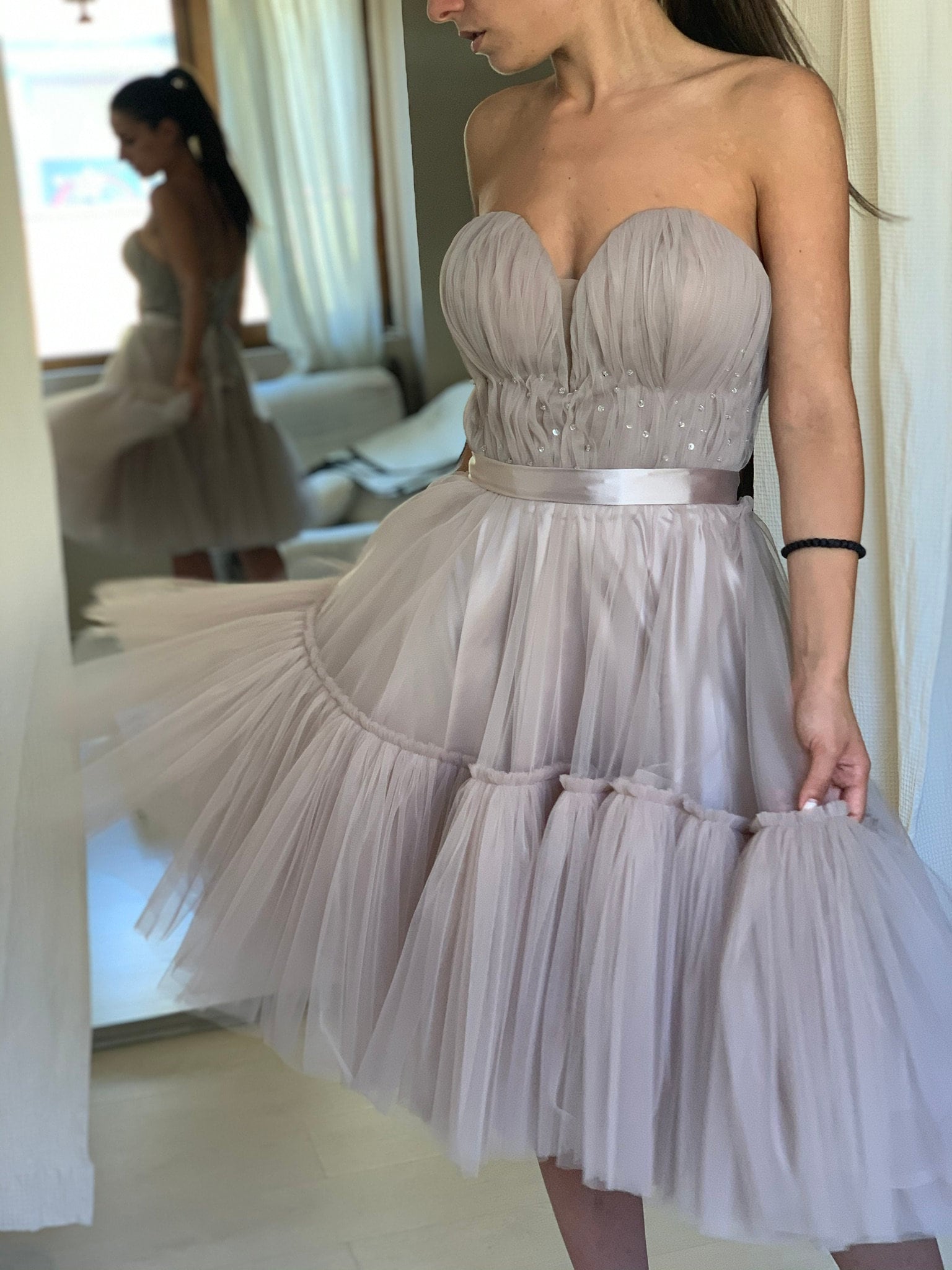 grey short wedding dress
