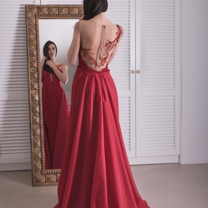 Elegant formal dress in red, Beaded prom dress Long evening gown, Red Mother of the bride dress, Special occasion dresses for women Georgette