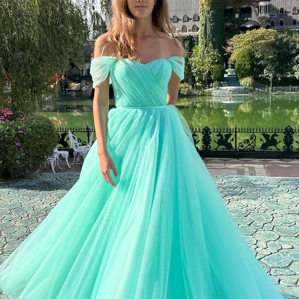 Fairy wedding dress from tulle, Ethereal gown in Mint Green, Enchanting bridal gown, Colored wedding dress alternative, Unique gowns bride