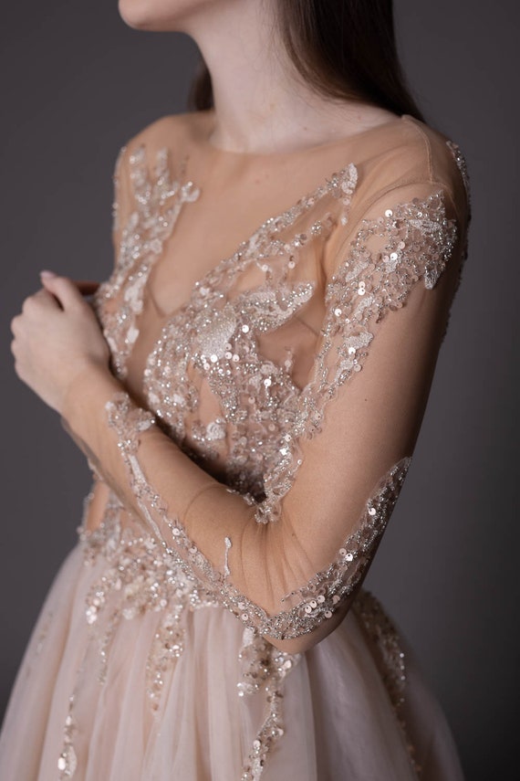 topshop rose gold sequin dress Beige Sparkly Wedding Dress – Galaxy 2.0 Celestial Bridal Gown 2025 2026 –  Boom Blush main image 0