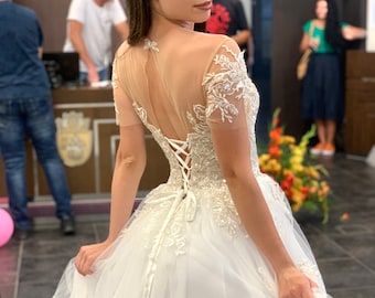 Ethereal Lace Wedding Dress: Handmade A-Line Tulle Bridal Gown