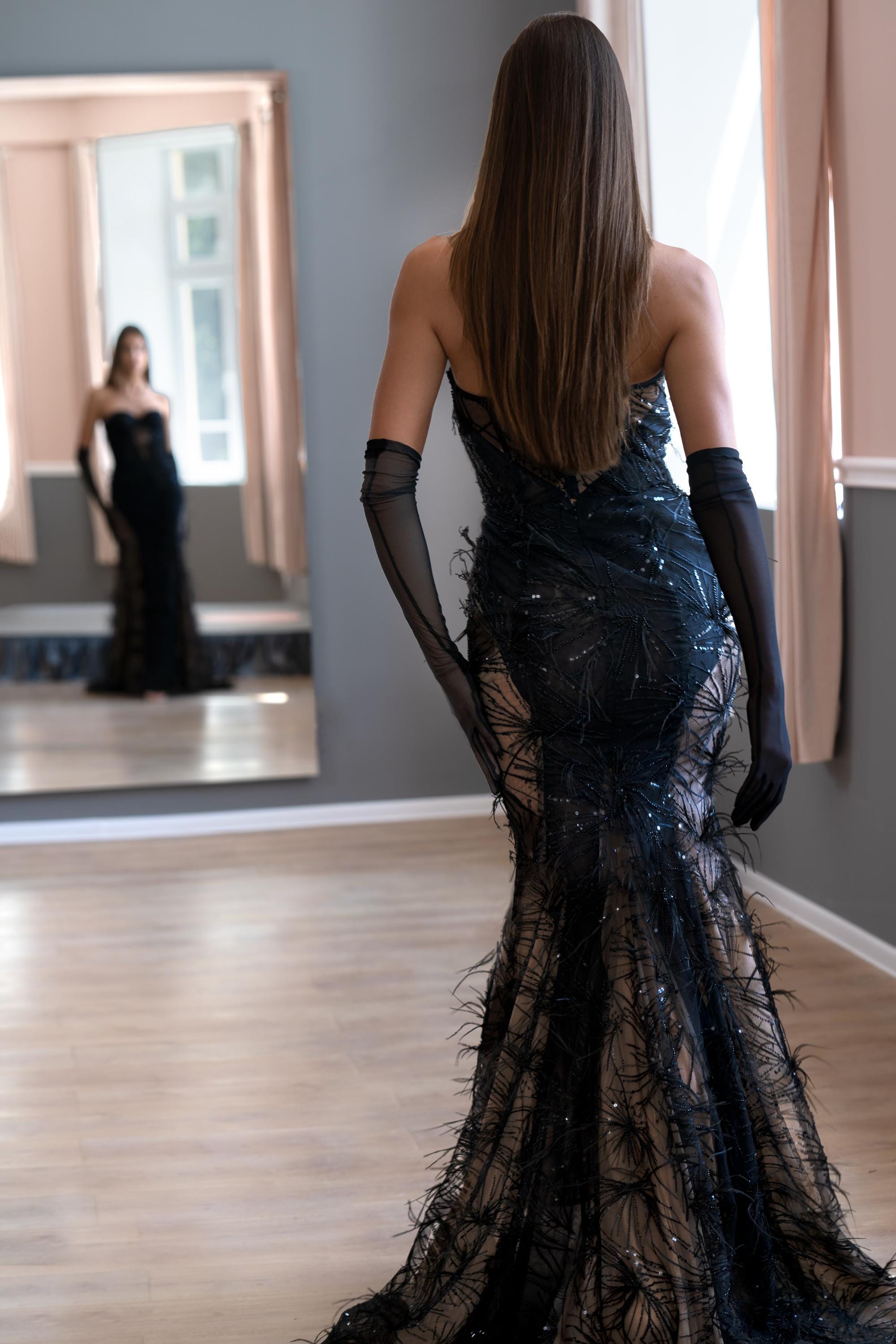 Black Lace Mermaid Wedding Dress: Gothic Bridal Gown With Sleeves - Etsy