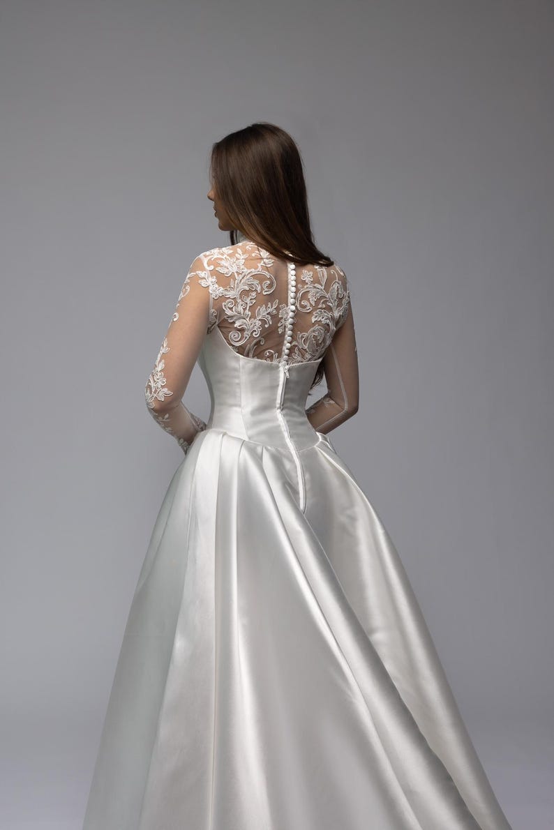 Basque Bolero Mikado Strapless Ball Gown Wedding Dress, Minimalist Bride Gown ...