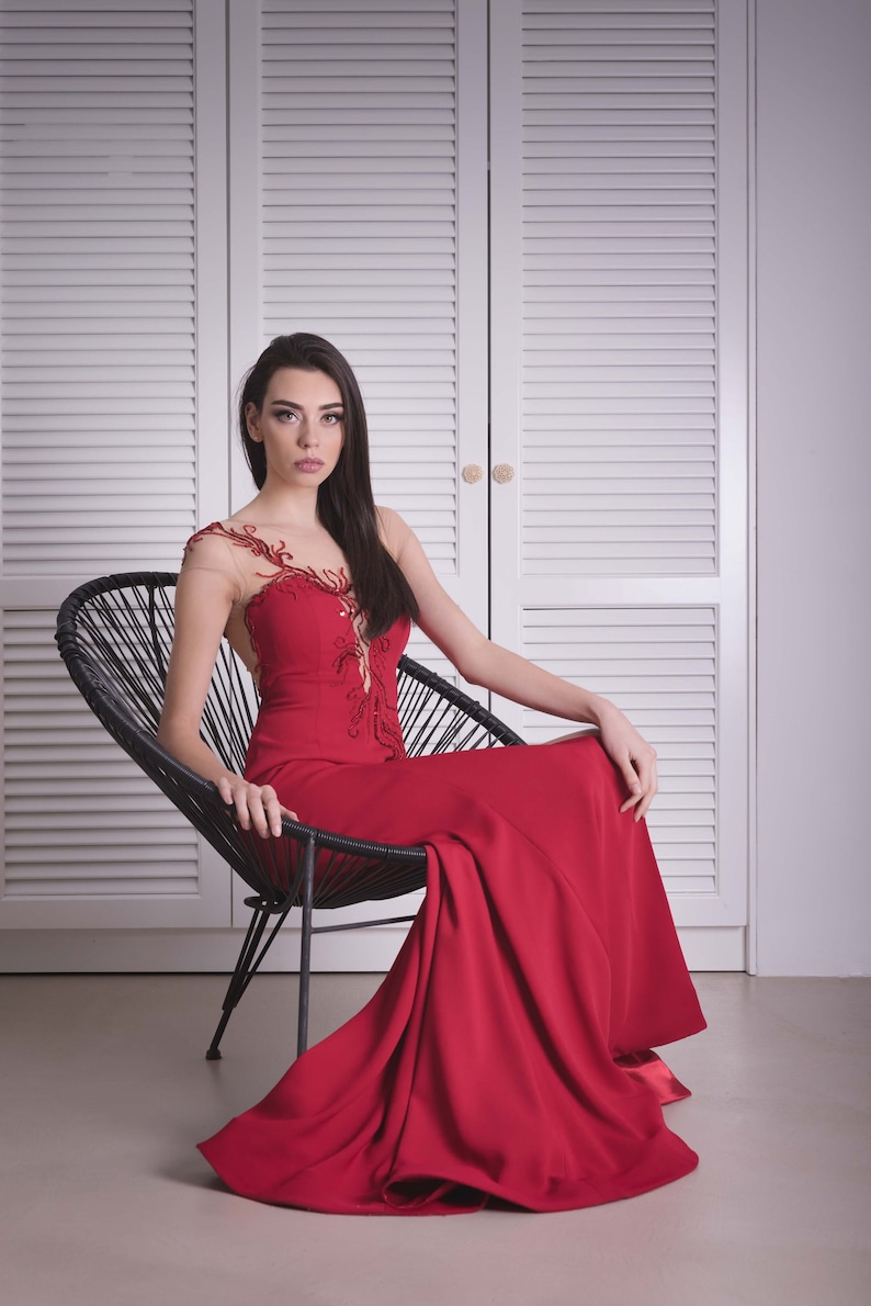 Elegant formal dress in red, Beaded prom dress Long evening gown, Red Mother of the bride dress, Special occasion dresses for women image 4